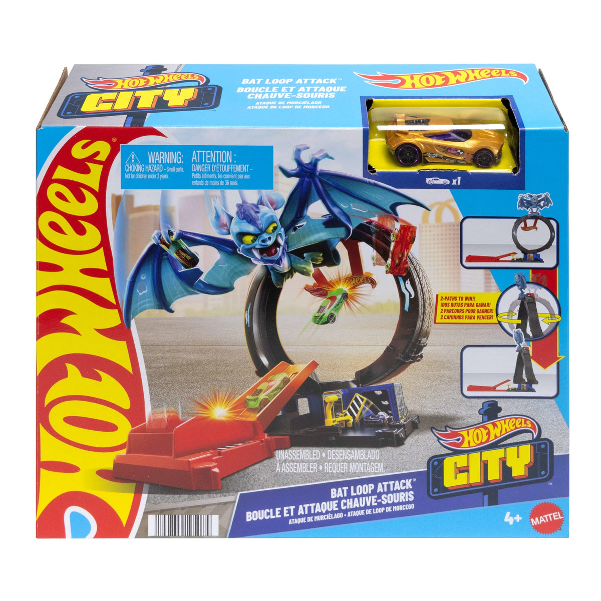 Hot Wheels City Bat Loop Attack Playset & 1:64 Scale Toy Car, Featured in The Series “Let's Race”