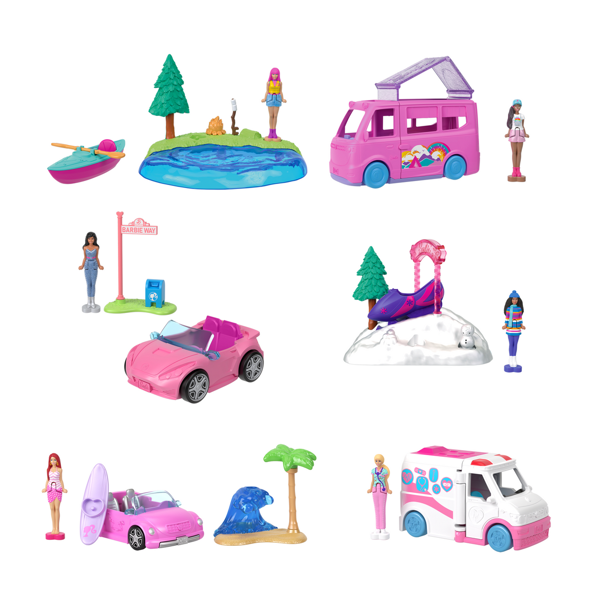 Barbie Mini Barbie Land Doll & Vehicle Set Assortment, 1.5-Inch Dolls & Iconic Toy Vehicles