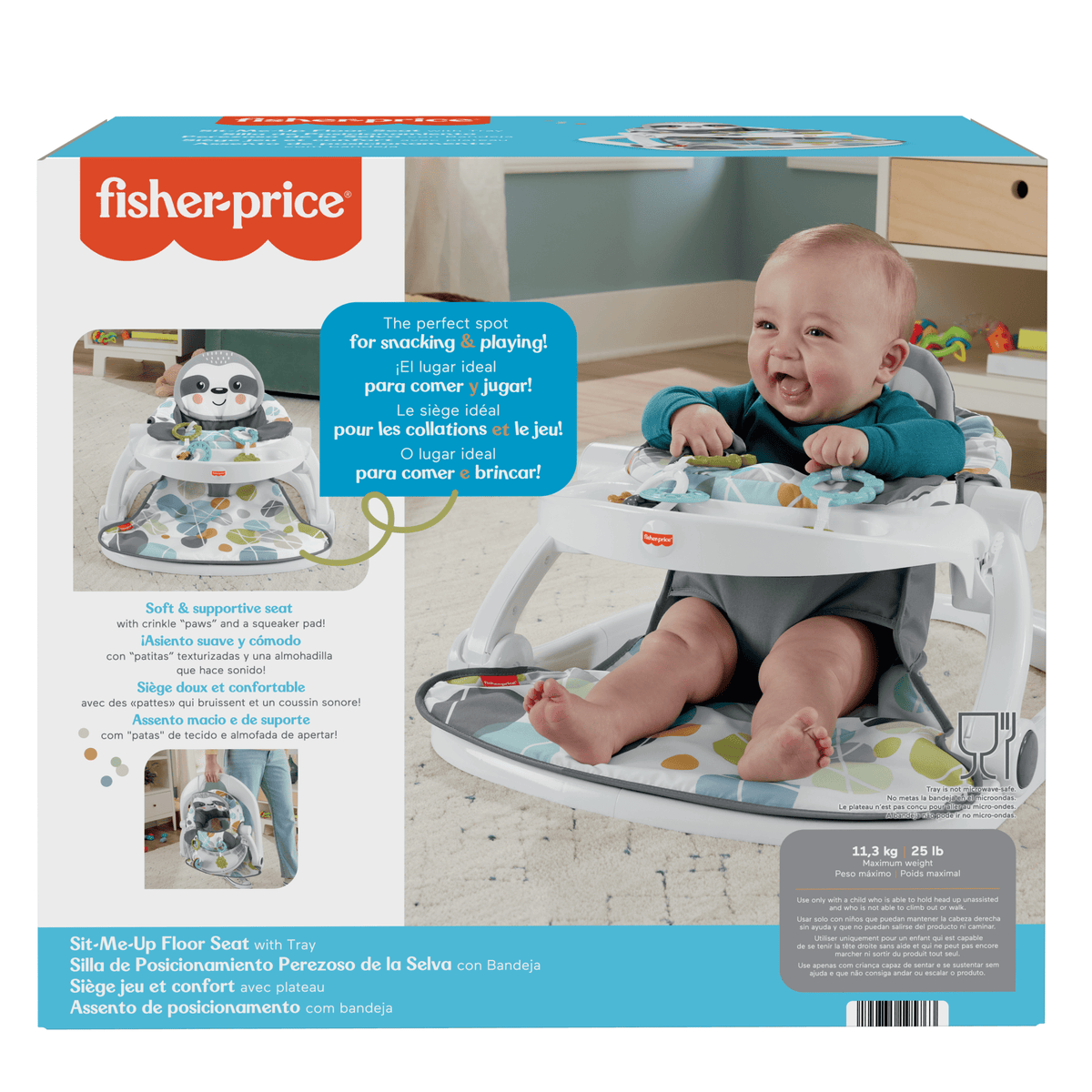 Fisher-Price Sit-Me-Up Floor Seat With Tray, Portable Baby Chair With Toys, Cute Sloth