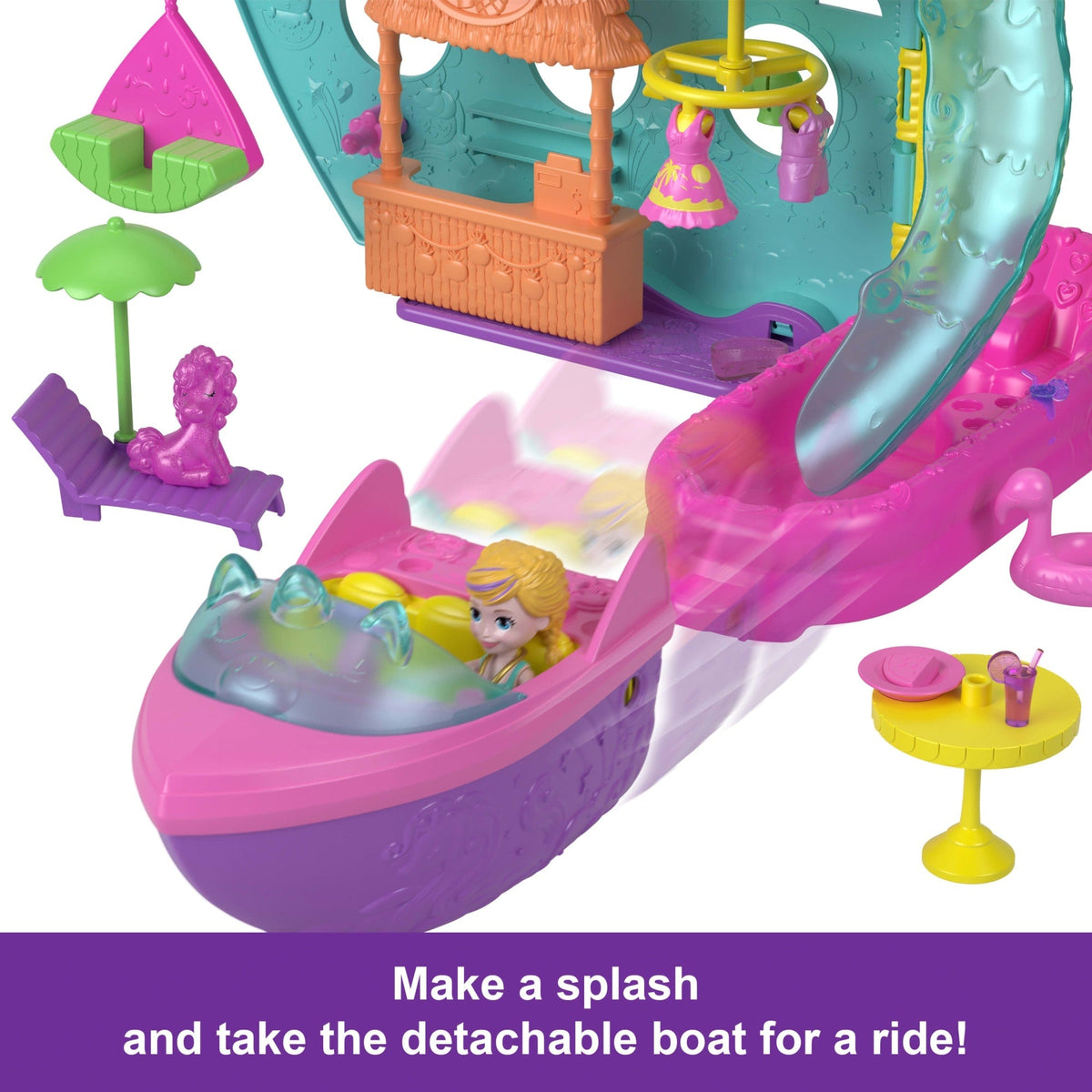 Polly Pocket Unicorn Dream Cruise Playset, Portable Boat With 1 Doll, Water Play And Color Change Accessories, 23 Total Pieces