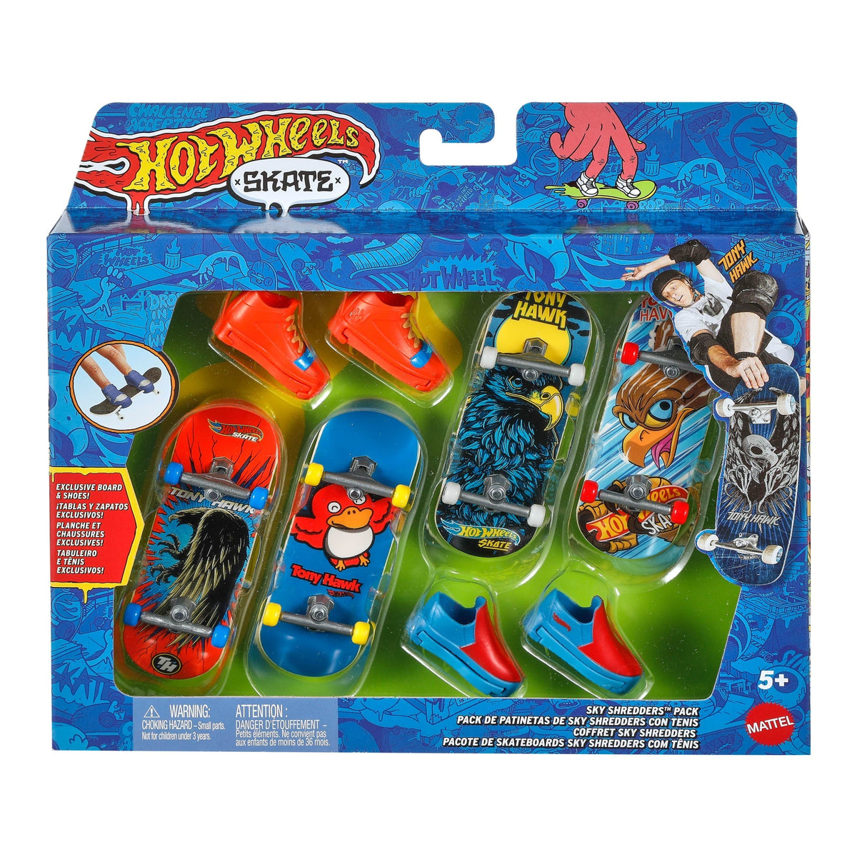 Hot Wheels Skate Veículo de Brinquedo Embalagem de Skates com Tênis Tony Hawk Pássaros