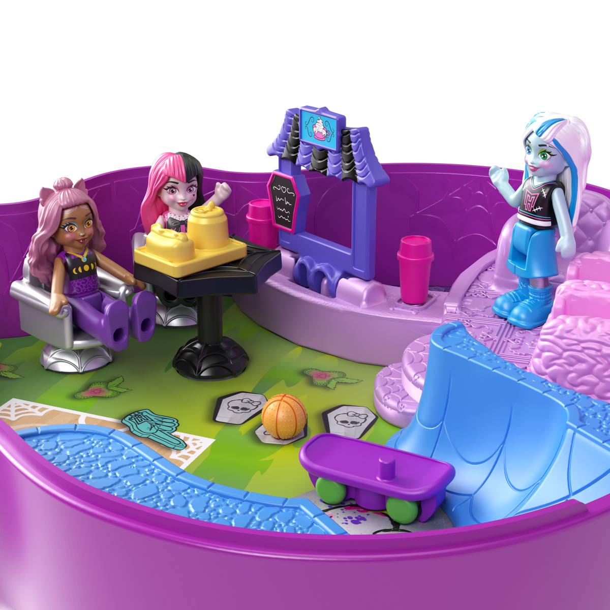 Polly Pocket Monster High Compact With 3 Micro Dolls & 10 Accessories, Opens To High School