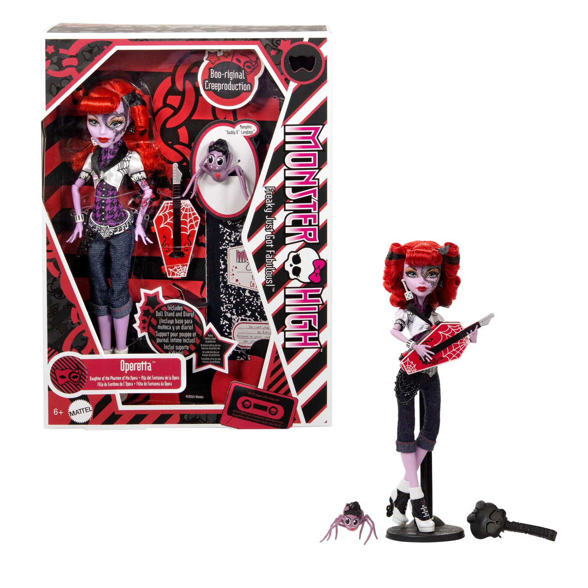 Monster High Boo-Riginal Creeproduction Operetta Doll With Diary, Doll Stand And Pet