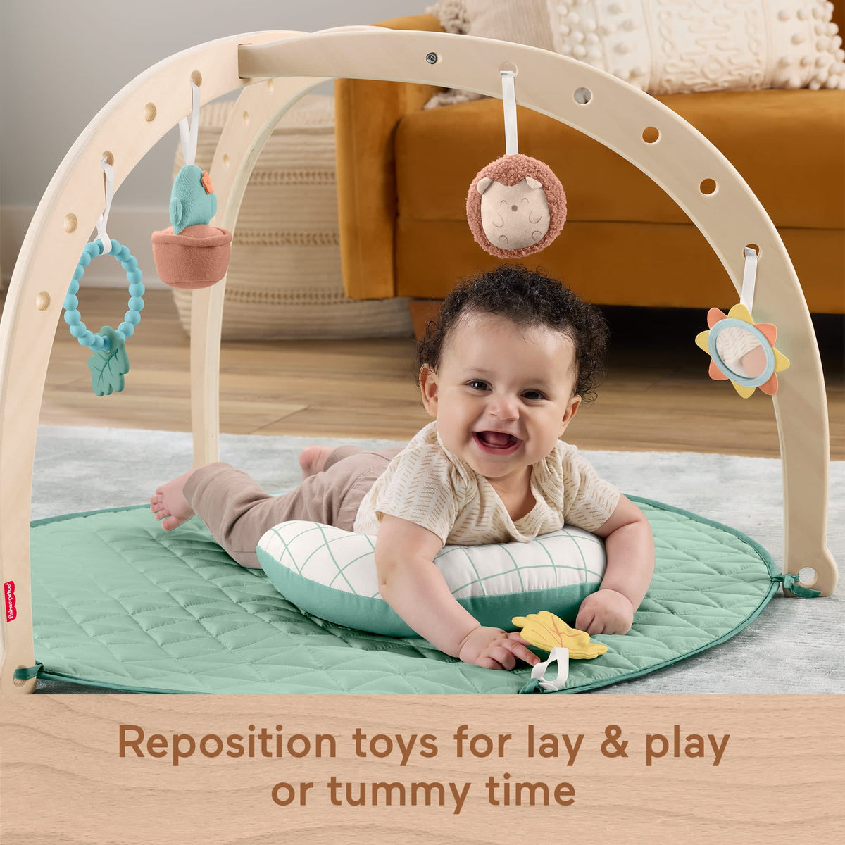 Fisher-Price Wooden Lay And Play Deluxe Activity Gym Baby Playmat With Developmental Toys