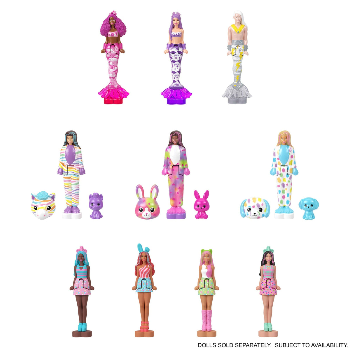 Barbie Mini Barbie Land Color Reveal Mermaid Dolls, 1.5-Inch Doll With Surprise Water Reveal , Series 3