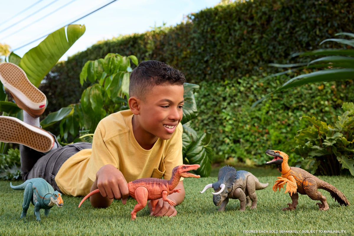 Jurassic World Rebirth Wild Roar Nasutoceratops Dinosaur Toy, Tail Controlled Attack Chomp & Sound