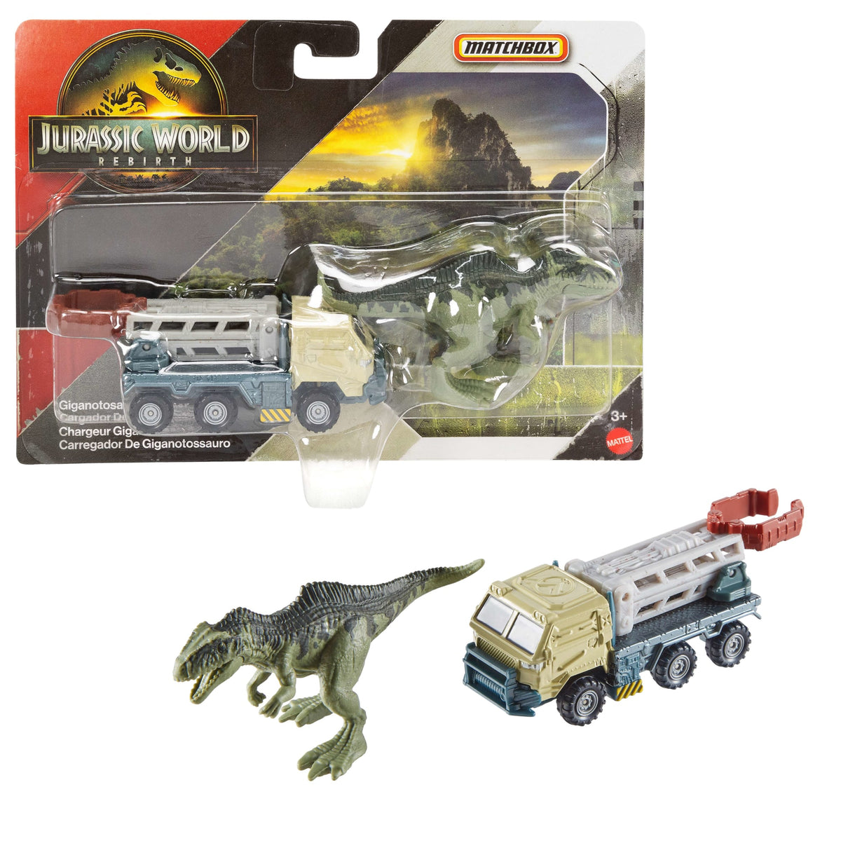 Transporteur de Dinosaures Jurassicworld de Matchbox, Voiture Ou Camion Jouet et 1Ou 2Mini-Dinosaures (Les Modèles Peuvent Varier)