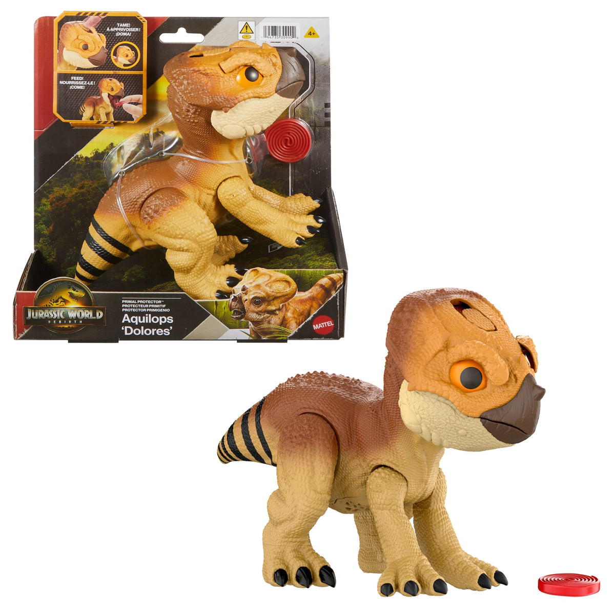 Jurassic World Rebirth Primal Protector Aquilops Dolores interactive Dinosaur Toy, Attack & Sounds