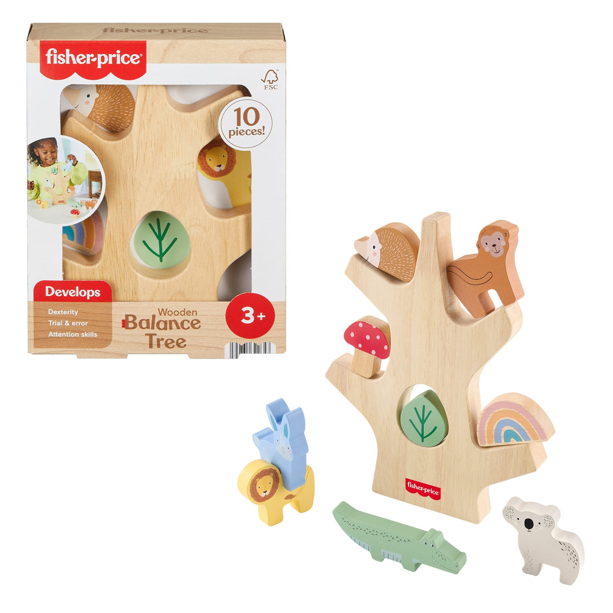 Fisher-Price Wooden Balance Tree Preschool Stacking Activity Toy, 10 Wood Pieces