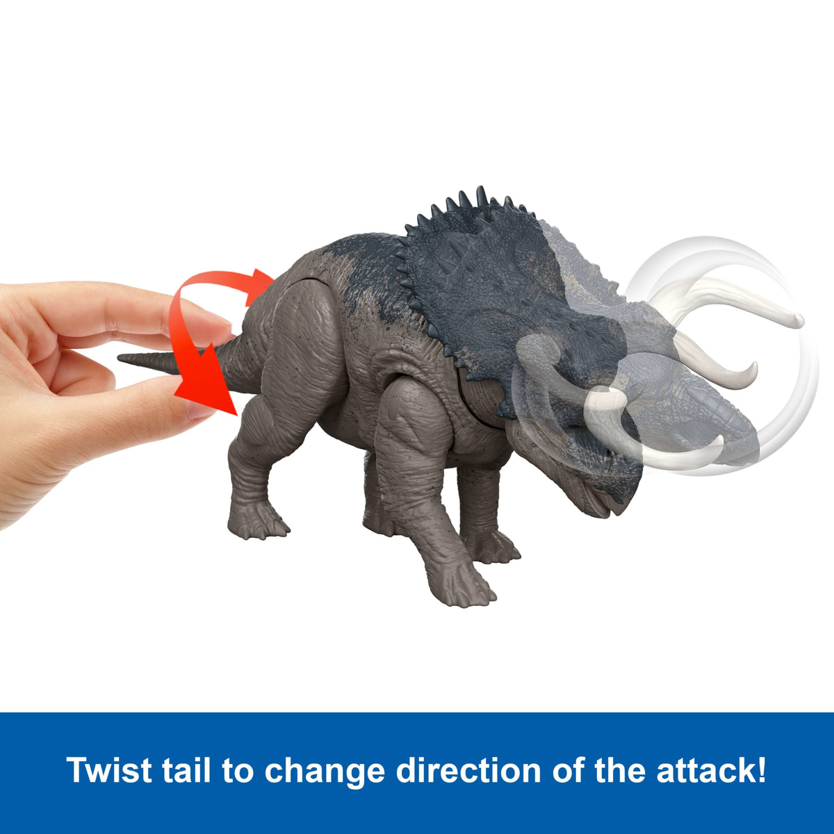 Jurassic World Rebirth Wild Roar Nasutoceratops Dinosaur Toy, Tail Controlled Attack Chomp & Sound