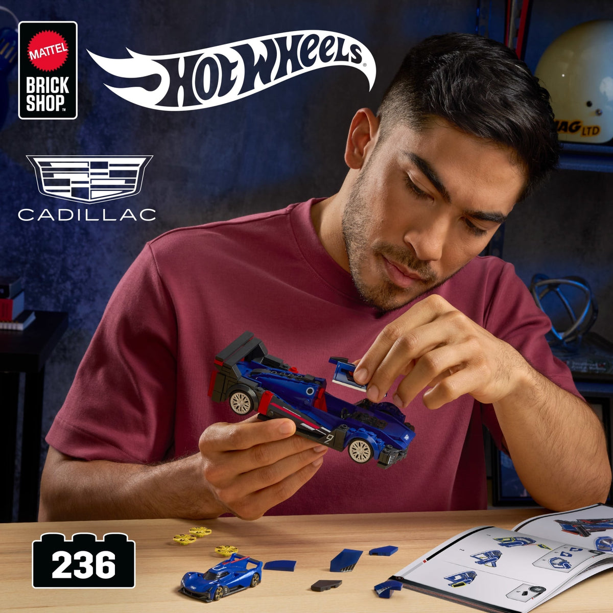 Mattel Brick Shop Hot Wheels Cadillac Project GTP Hypercar Building Toy Kit (236 Pieces), for Collectors
