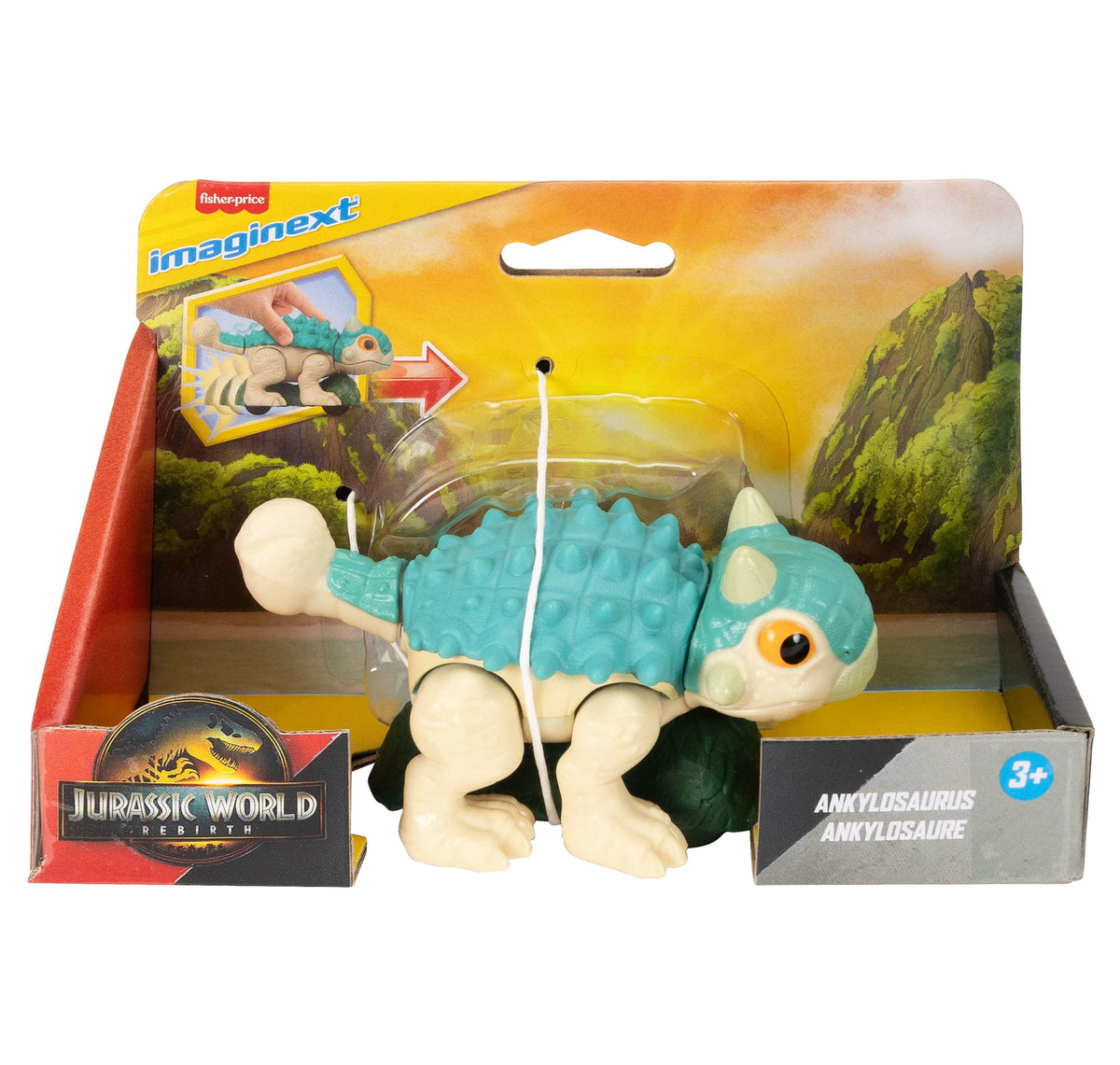Fisher-Price Imaginext Jurassic World Ankylosaurus Dinosaur Toy With Wheels & Wiggling Motion