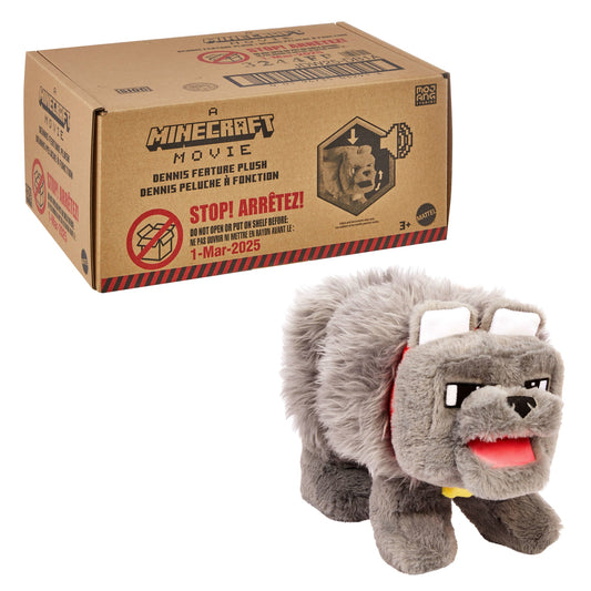 Minecraft Dennis The Wolf Interactive Plush Toy With Sounds & Moving Mouth, Inspired By The Movie