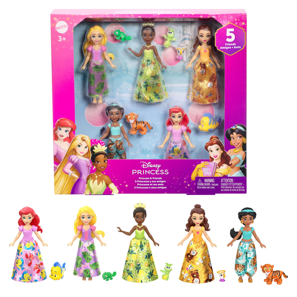 Disney Princess & Friends Set With 5 Small Dolls in Sparkling Outfits & 5 Friend Figures