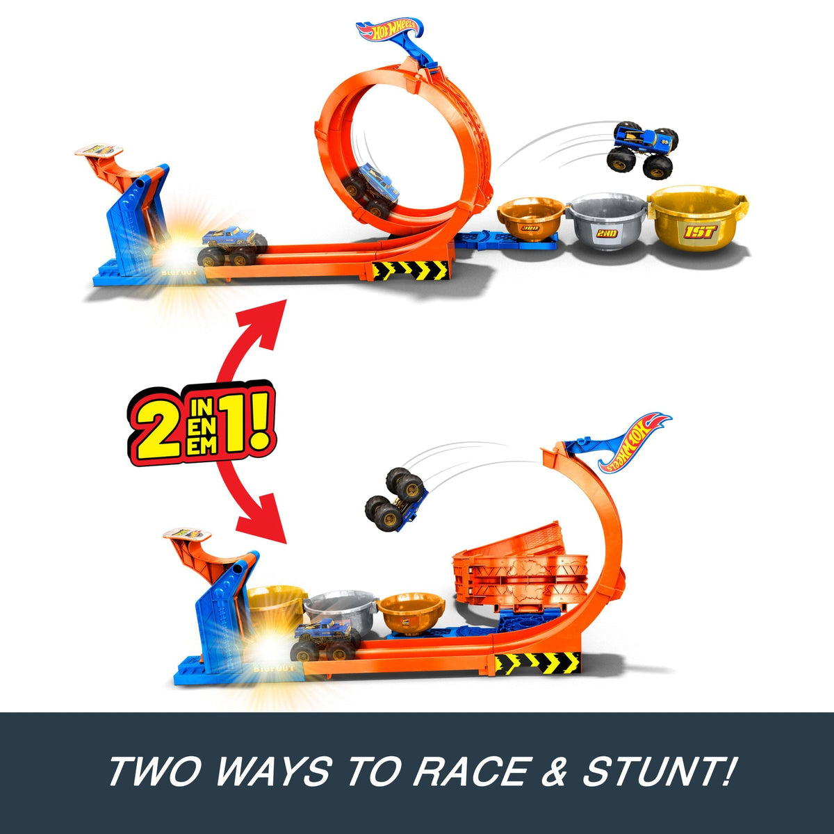 Hot Wheels Monster Trucks Loop-And-Flip Trophy Challenge Playset & Die-Cast Bigfoot Toy Truck