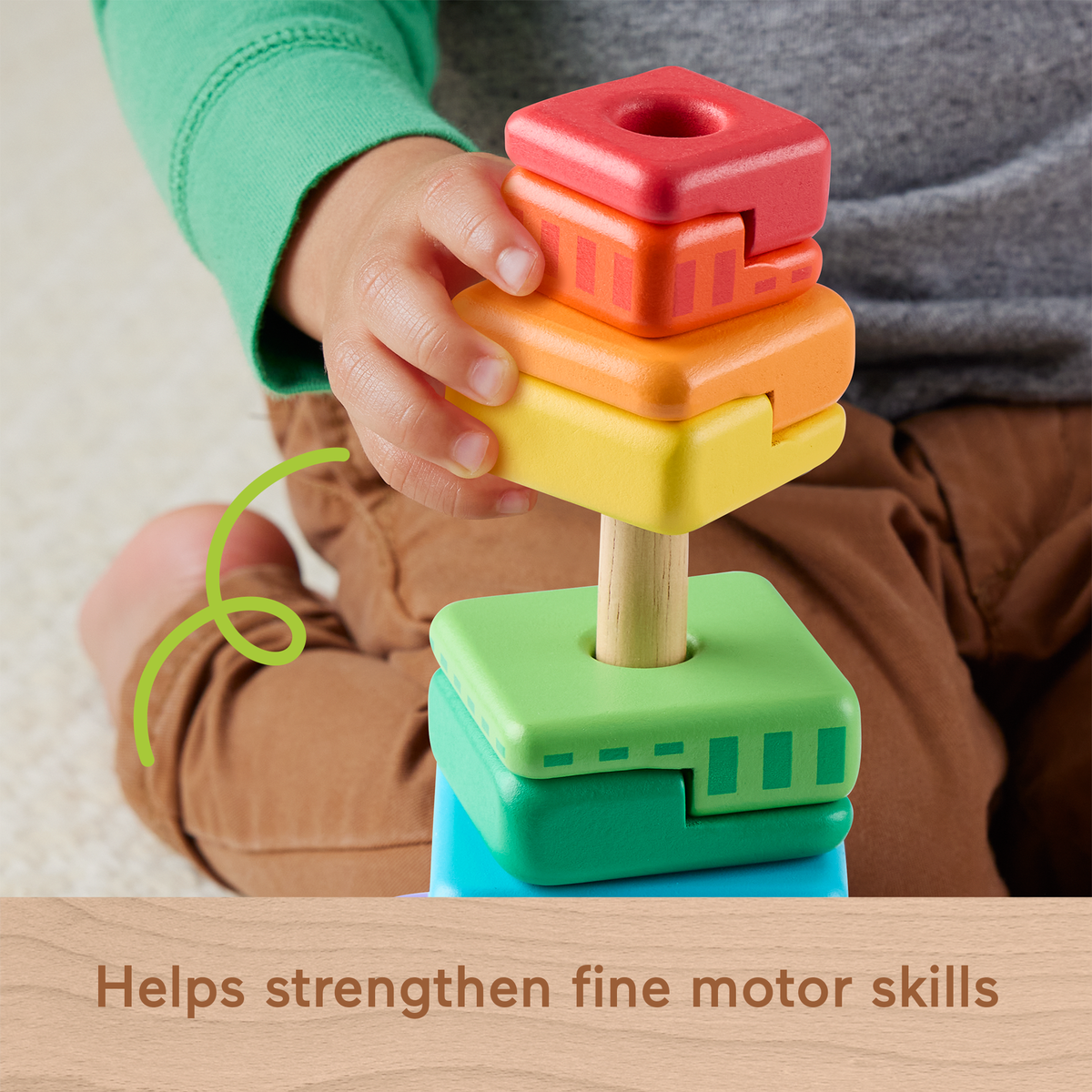 Fisher-Price Wooden Stacking Shape Sorter Toddler Fine Motor Toy, 26 Pieces