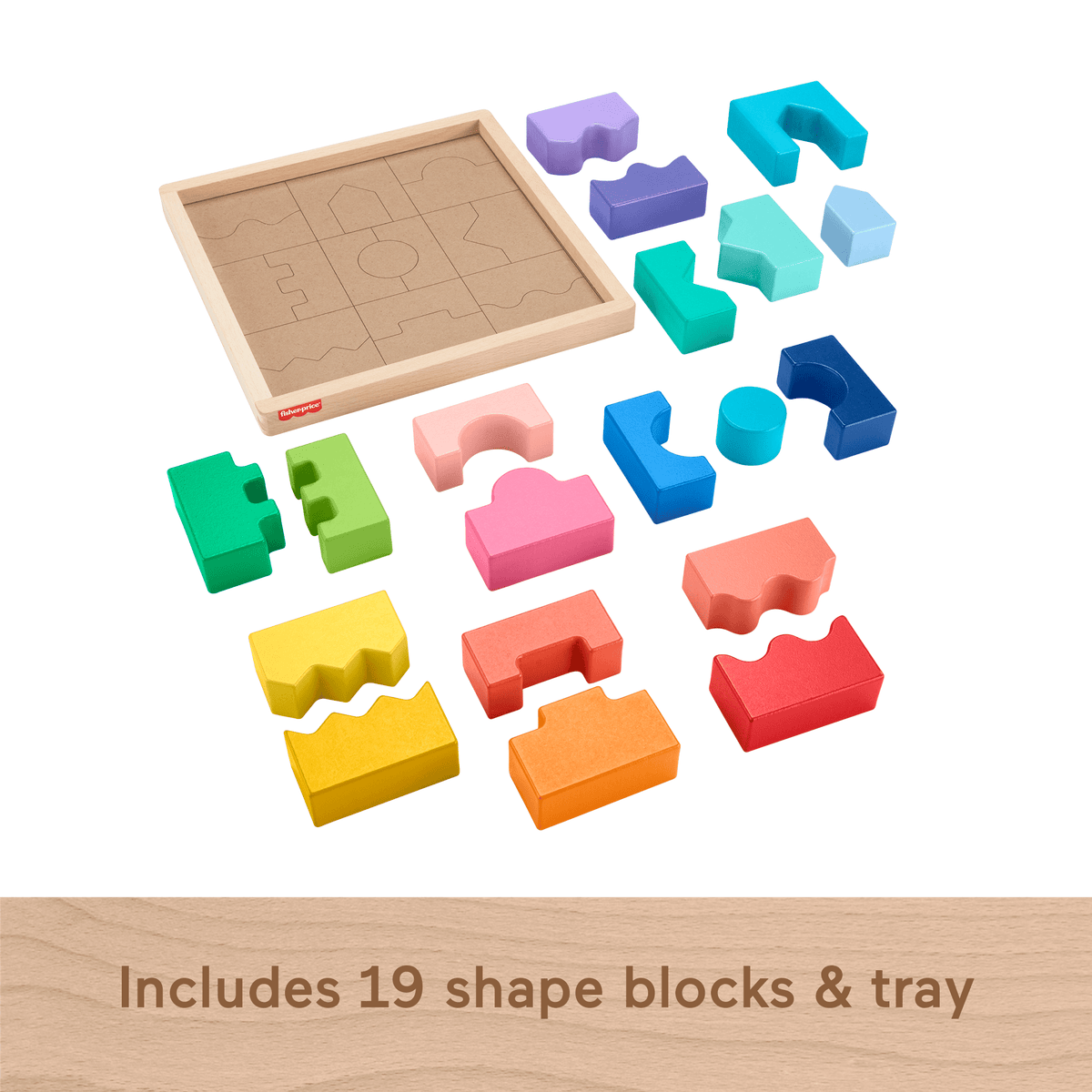 Fisher-Price Wood Toddler Toy Interlocking Blocks Stacking Jigsaw Puzzle With 20 Wooden Pieces For Kids Ages 18+ Months