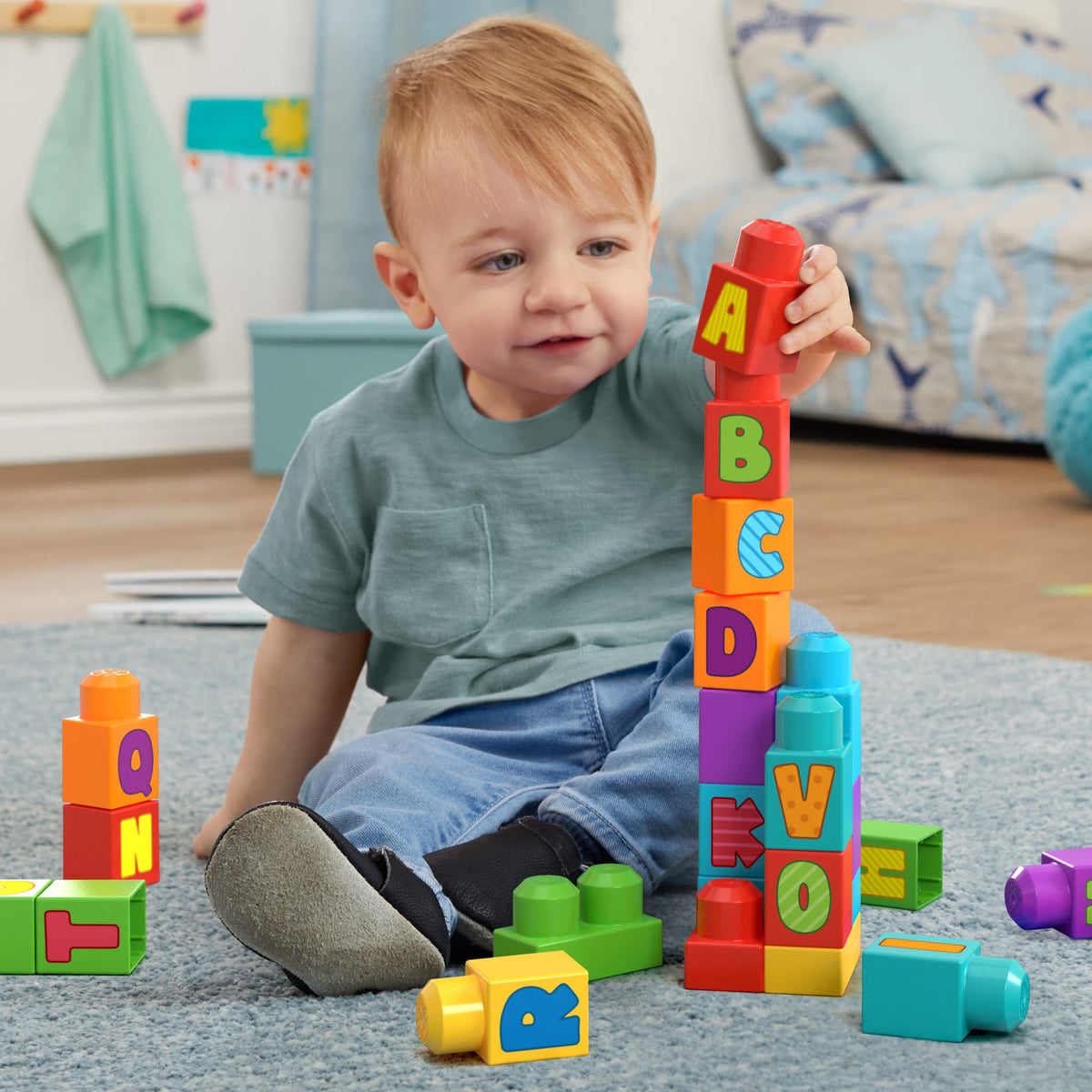 MEGA Bloks Fisher-Price ABC Building Bag Block Toy With Storage (30 Pieces) For Toddler