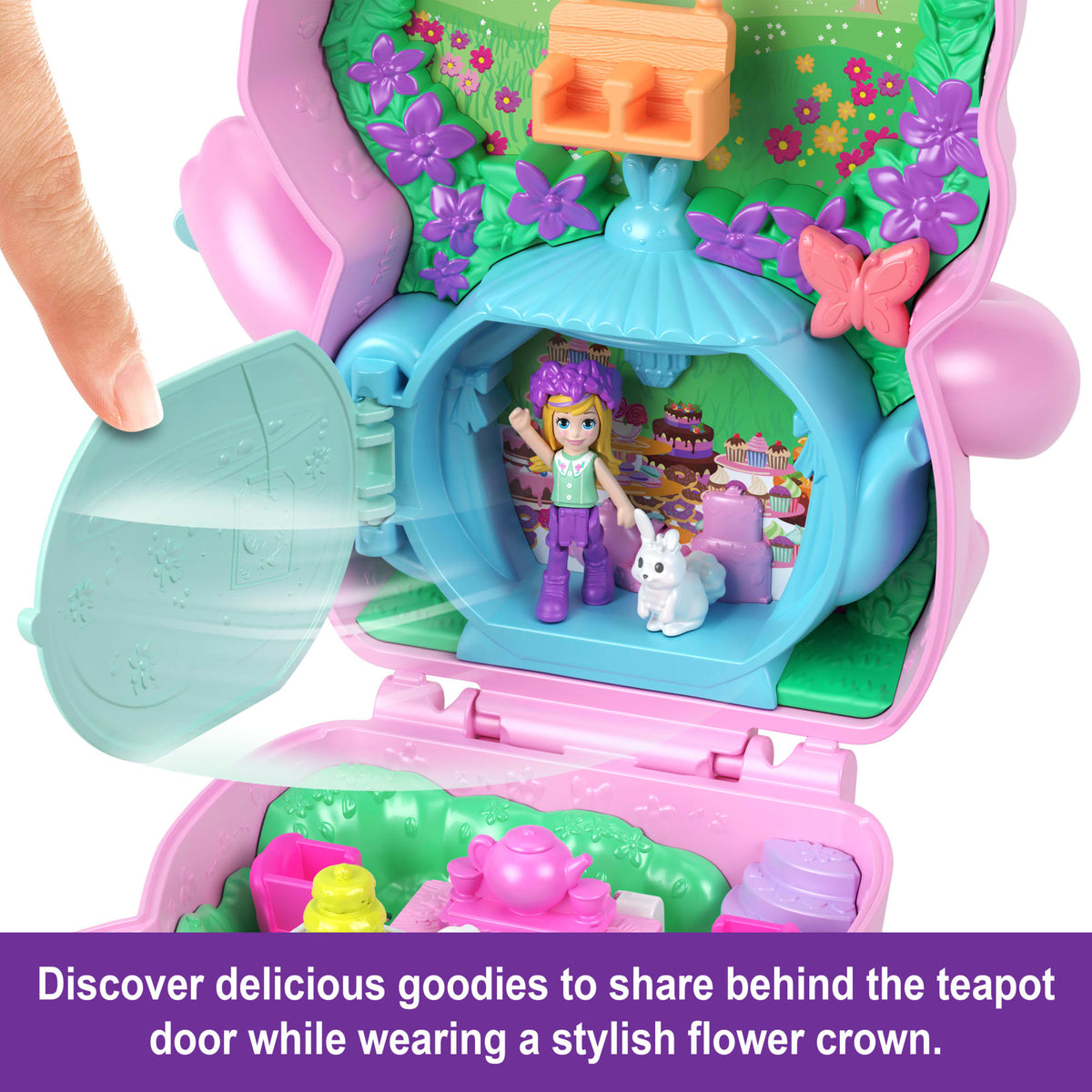Polly Pocket Tea Party Bunny Compact Playset With 1 Micro Doll And Pet Bunnies, Travel Toy With Styling Accessories