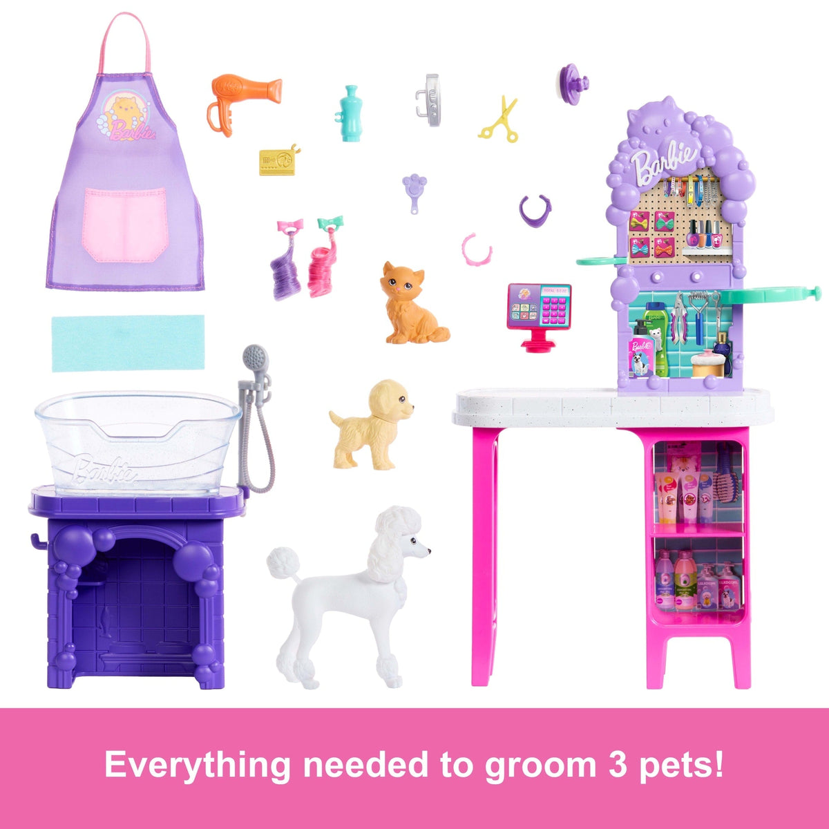 Barbie World Paw Spa Playset With Wash And Groom Stations, 3 Pets, & Styling.Accessories
