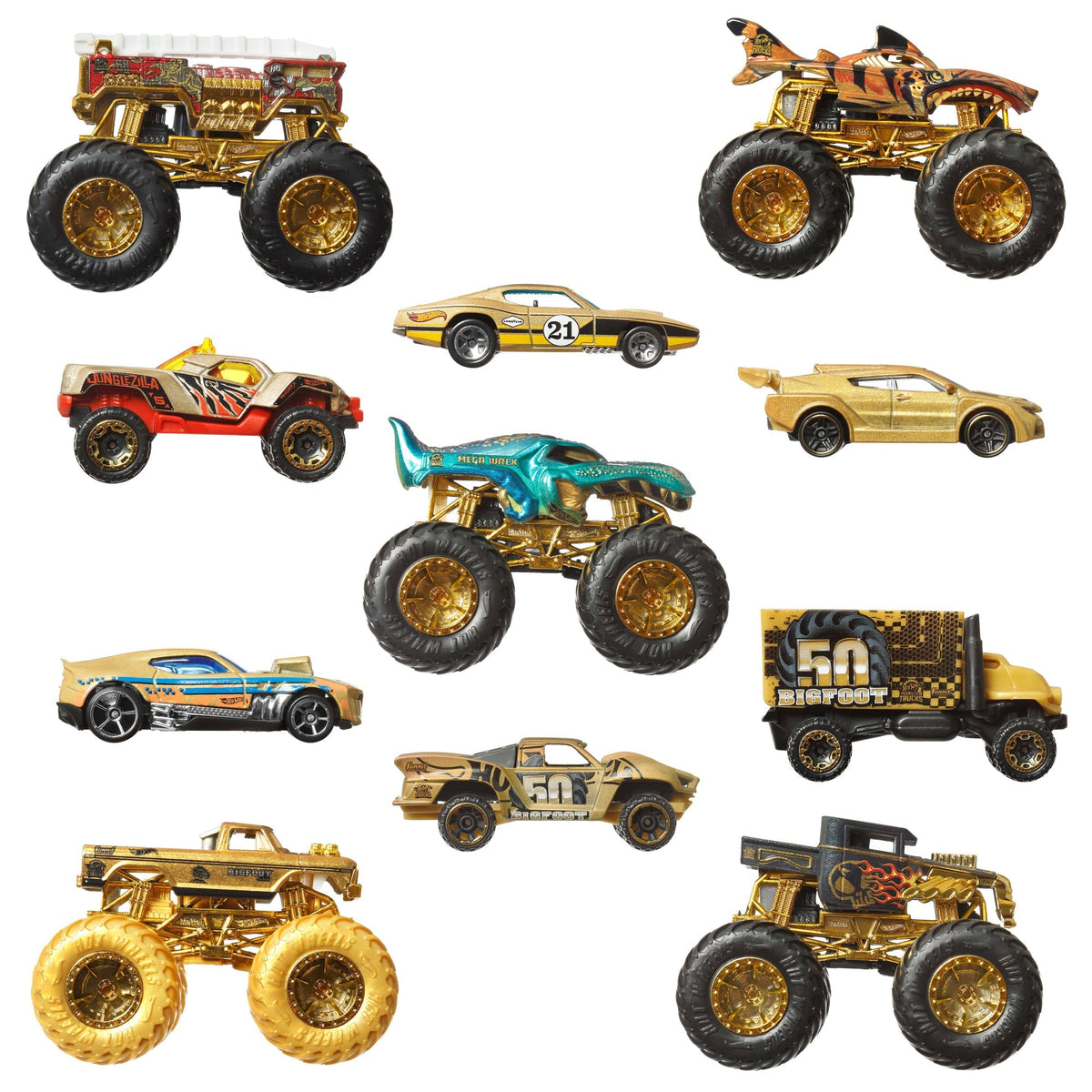 Hot Wheels Monster Trucks Trophy Champions Collection, 5 1:64 Scale Toy Trucks & 6 Die-Cast Cars