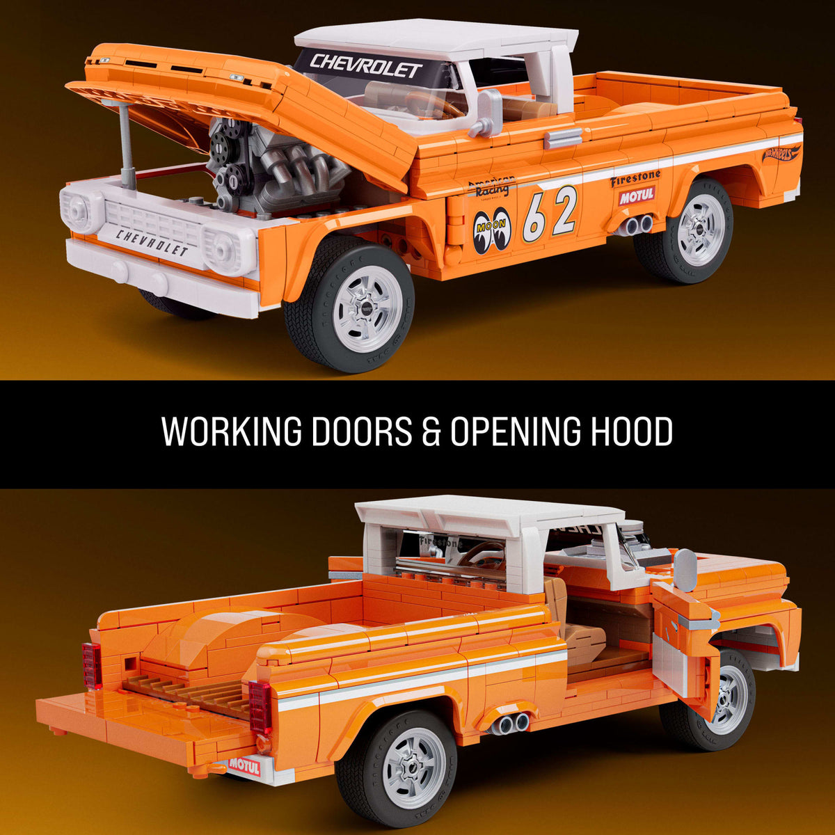 Mattel Brick Shop Hot Wheels Custom ’62 Chevy Pickup Building Toy Kit (858 Pieces), For Collectors