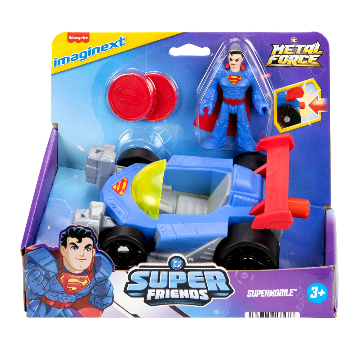Fisher-Price Imaginext DC Super Friends Metal Force Supermobile Toy Car & Superman Action Figure Set
