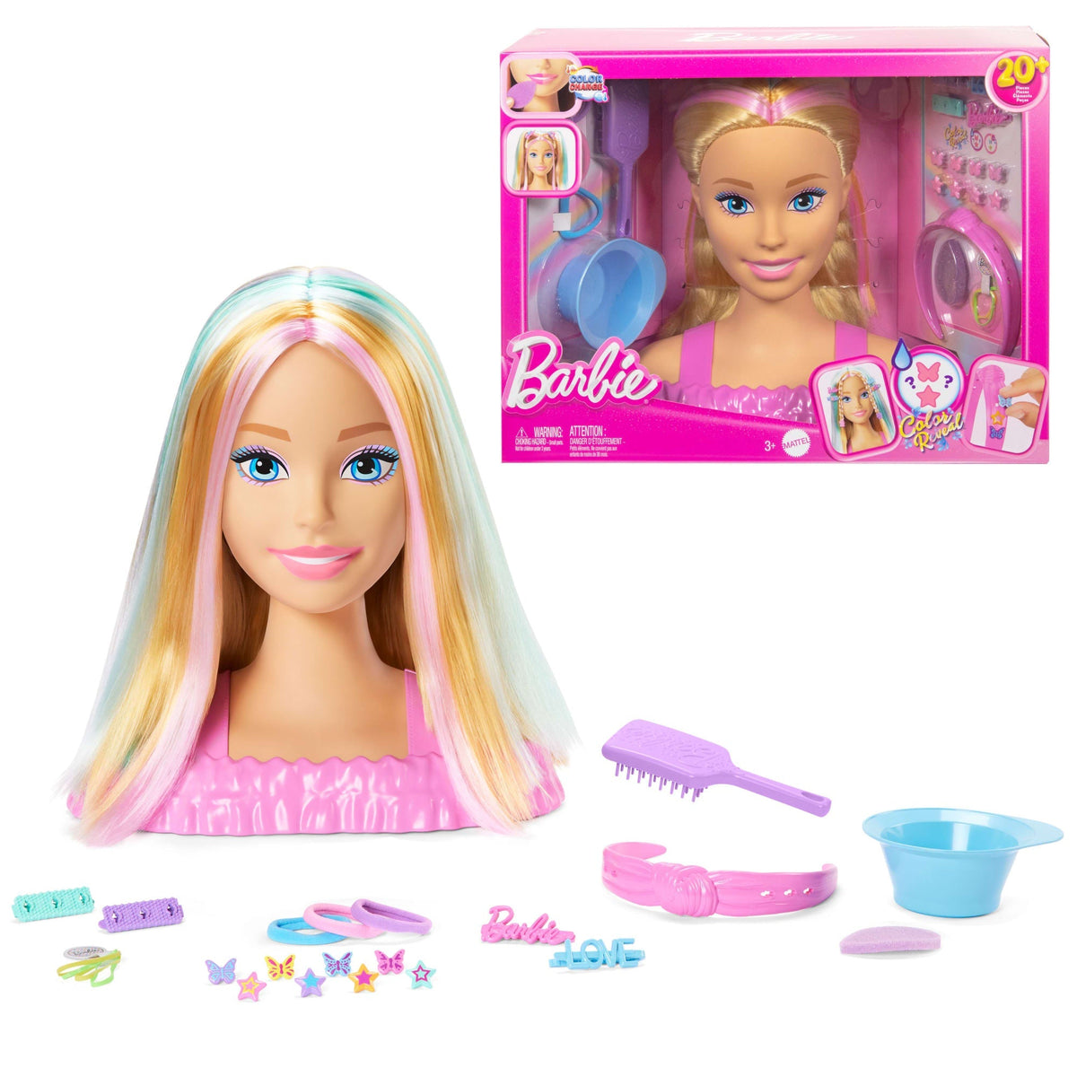 Barbie Doll Styling Head, Blonde Hair With 20+ Hair Styling Accessories