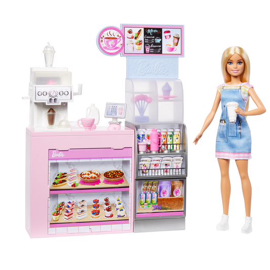 Barbie  Coffret de Jeu  Café, Poupée Barista Blonde, 10+Accessoires