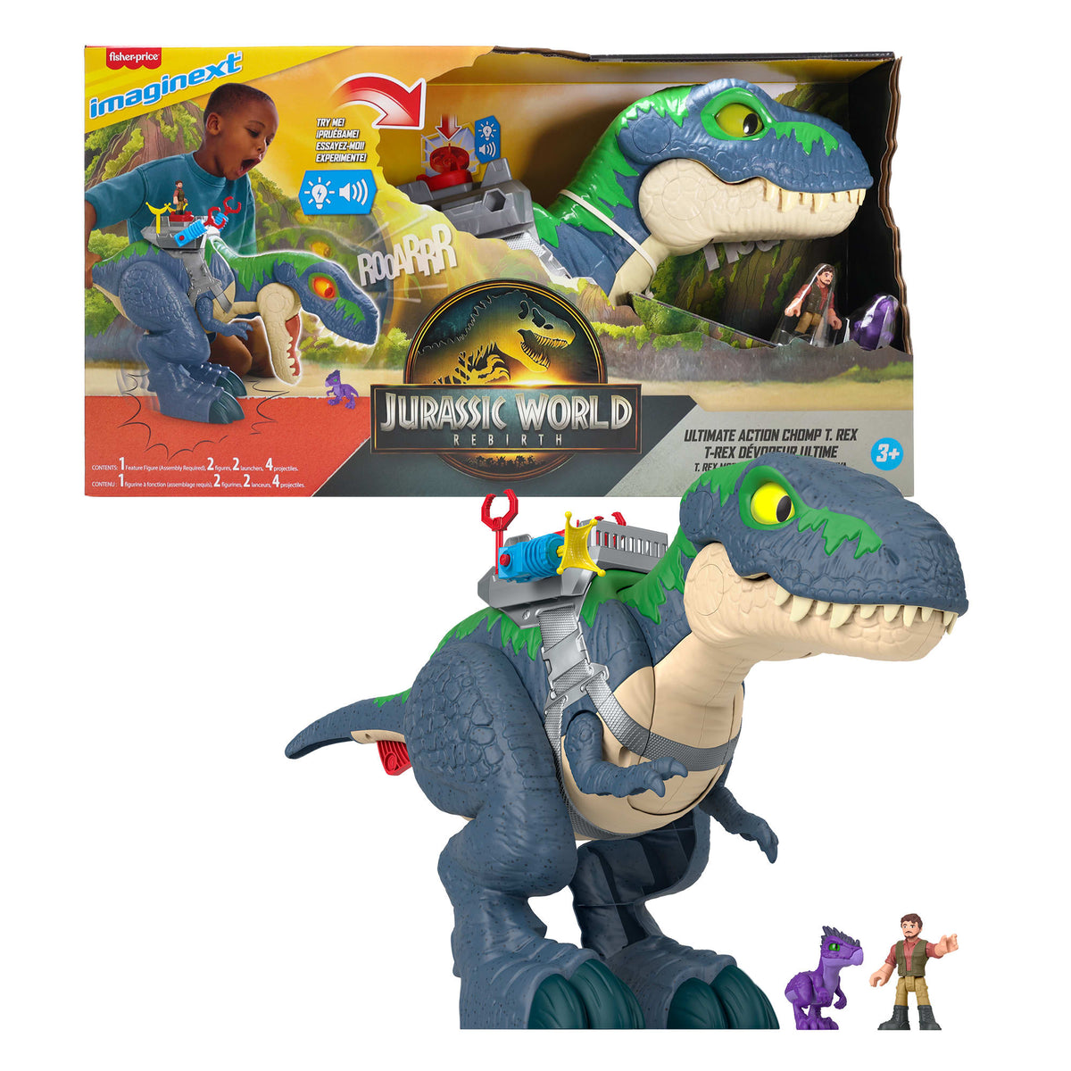 Fisher-Price Imaginext Jurassic World Rebirth Ultimate Action Chomp T. Rex Dino Toy & Action Figures