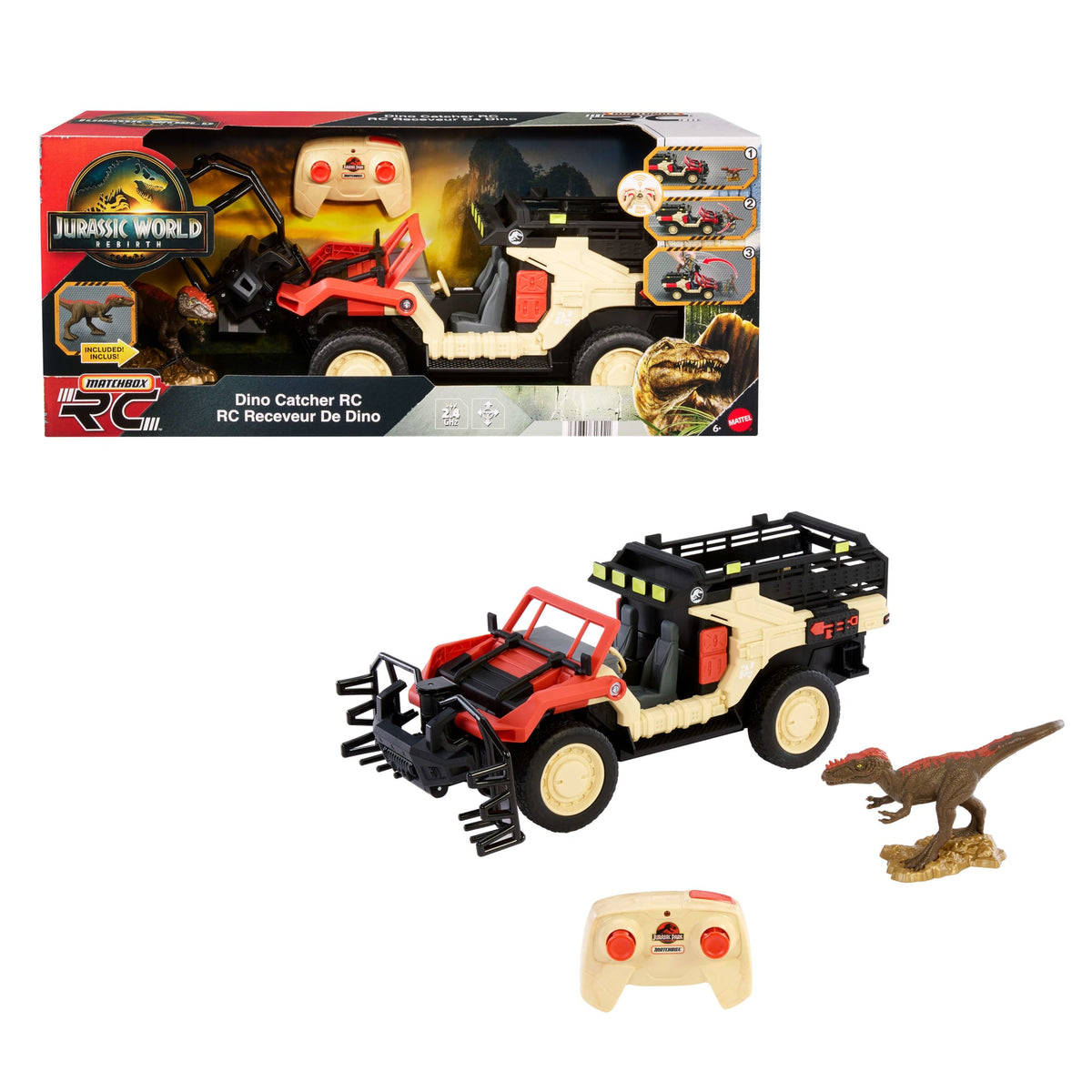 Matchbox RC Jurassic World Dino Catcher RC, Remote-Control Toy Truck With Dinosaur Figure