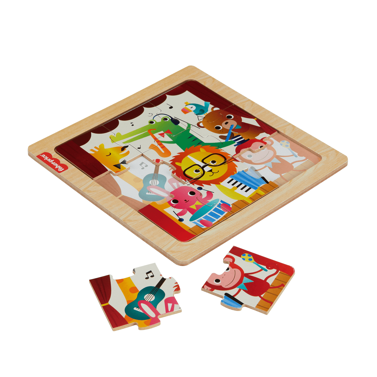 Fisher-Price Wooden Jigsaw Puzzle Music Theme For Toddlers & Preschool Kids, 9 Wood Pieces