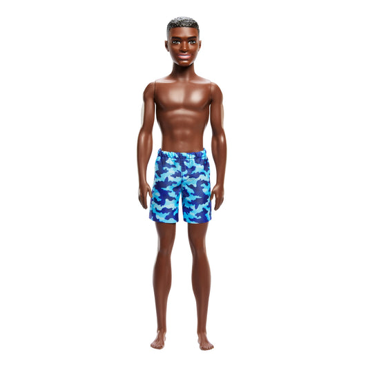 Beach Ken Doll With Dark Brown Hair Wearing Blue Swimsuit