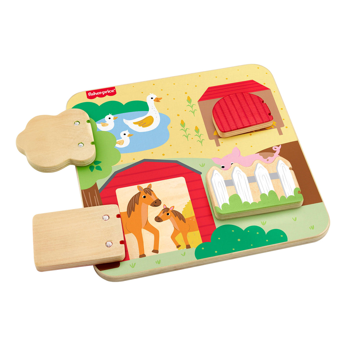 Fisher-Price Wooden Farm Animal Board Busy Activity Toy For Baby & Toddler, 1 Wood Piece