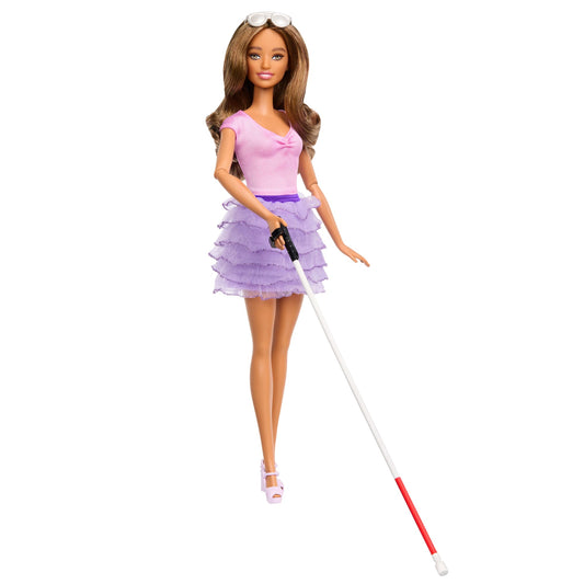 Barbie Fashionistas Doll #228 Blind Barbie Doll Wearing Pastel Outfit With Cane And Sunglasses