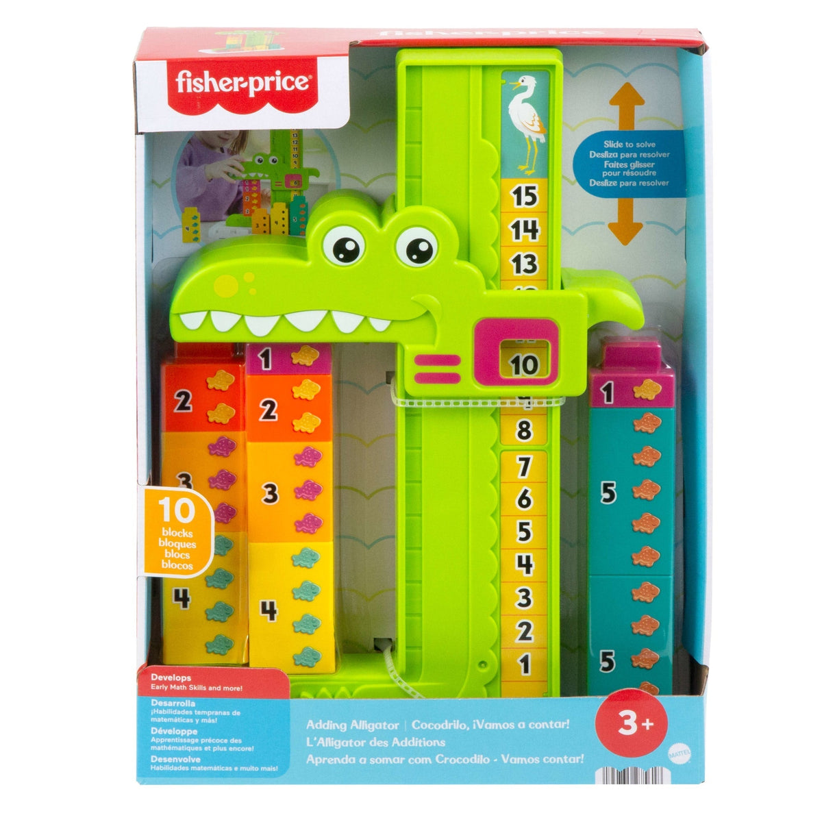 Fisher-Price Adding Alligator Educational Toy With 10 Stacking Blocks For Preschool Kids