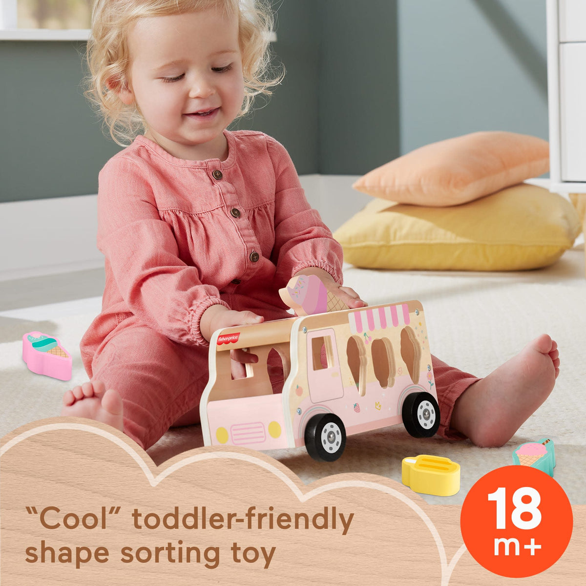 Fisher-Price Wooden Ice Cream Shape Sorter Set For Toddlers & Kids, 8 Wood Pieces