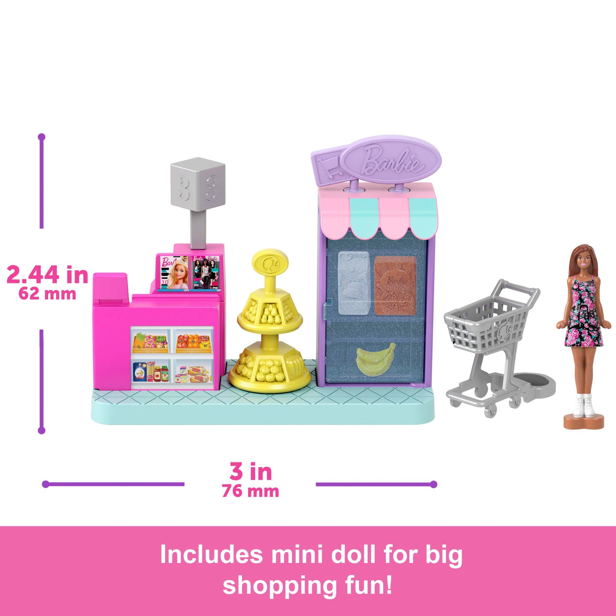 Barbie Mini Barbieland Collectible Supermarket Playset With 1.5-inch Barbie Doll, interactive Play Areas For Storytelling Fun