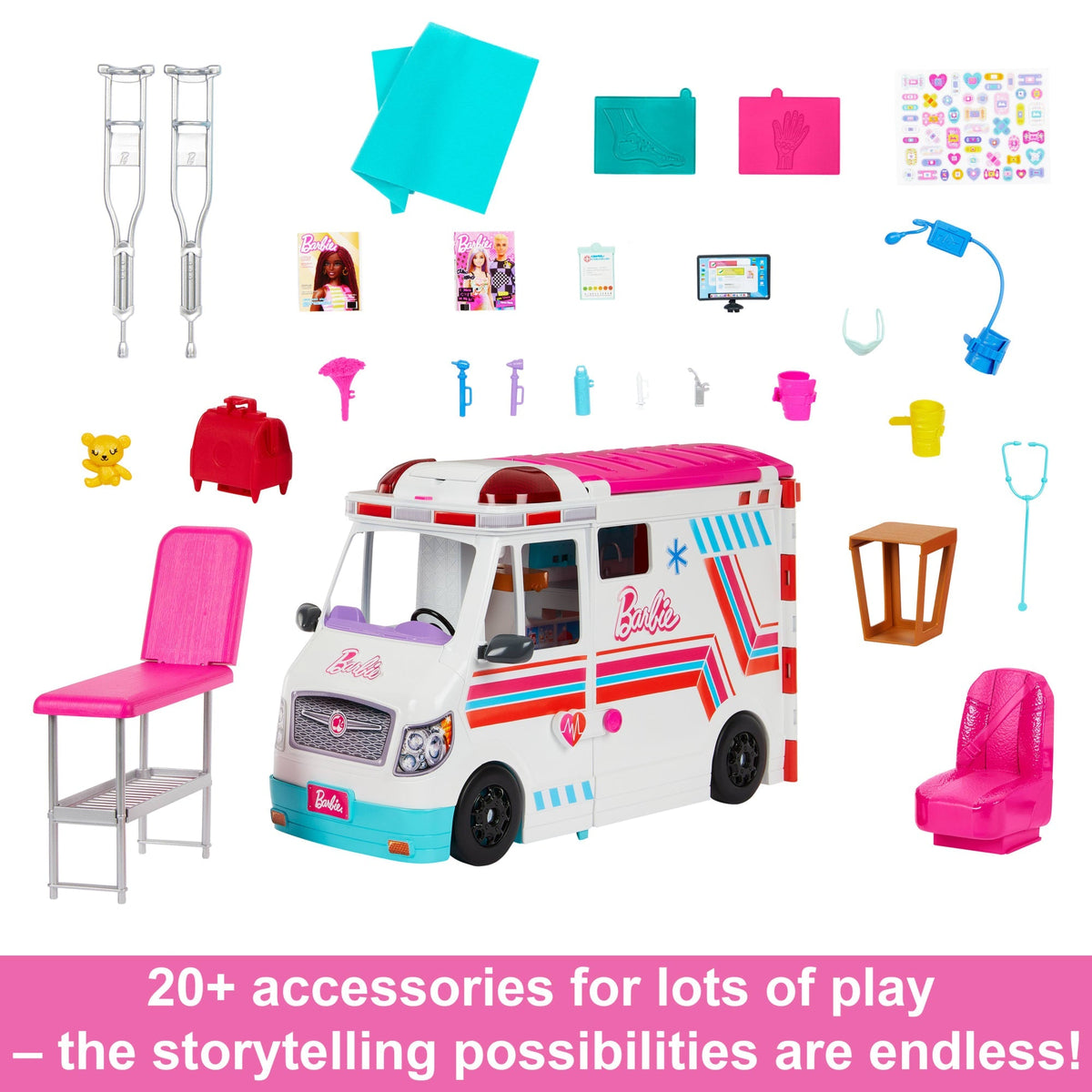 Barbie Toys, Transforming Ambulance And Clinic Playset, 20+ Accessories, Care Clinic