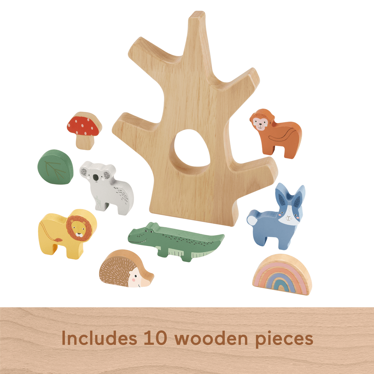 Fisher-Price Wooden Balance Tree Preschool Stacking Activity Toy, 10 Wood Pieces