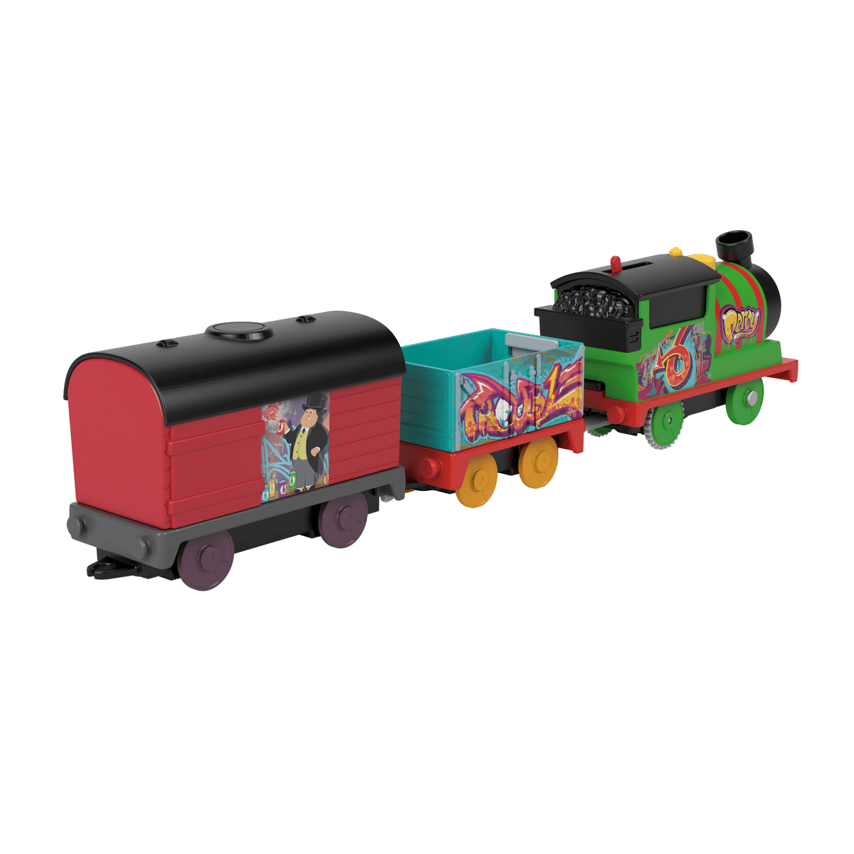 Thomas & Friends Graffiti Percy Motorized Toy Train Engine With Cargo Cars For Preschool Kids