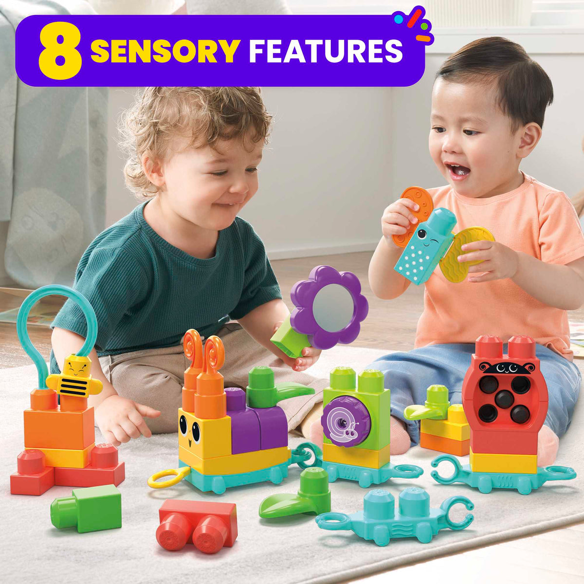 MEGA Bloks Move N Groove Caterpillar Sensory Building Toys For Toddlers 1-3 (30 Pcs)