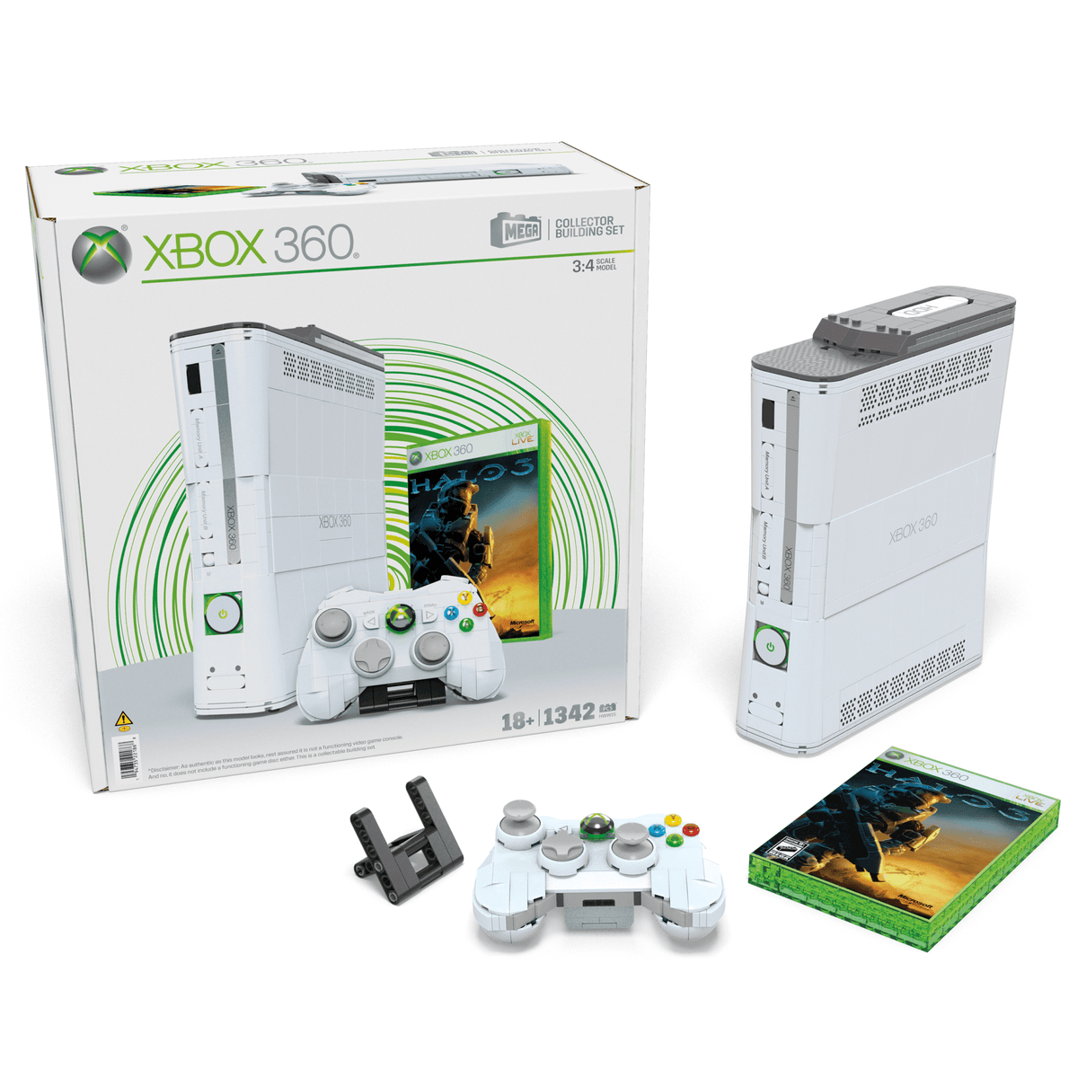 MEGA Microsoft Xbox 360 Replica Building Toy Kit With Lights (1342 Pieces) For Collectors