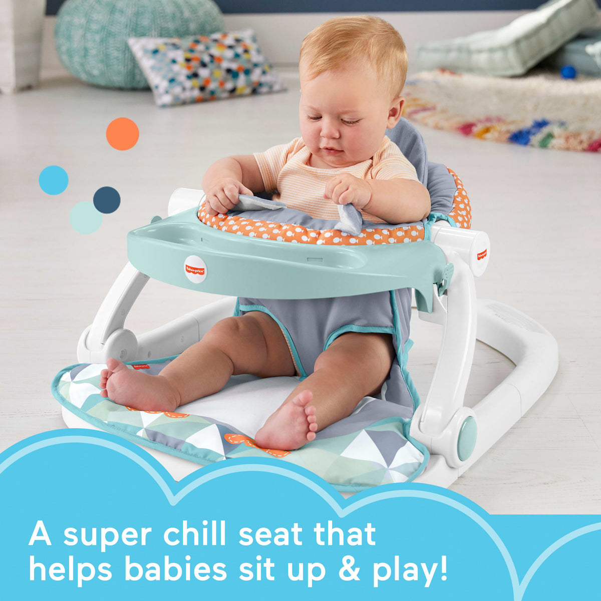 Fisher-Price Sit-Me-Up Floor Seat Portable Baby Chair With Snack Tray & Toys, Penguin Island