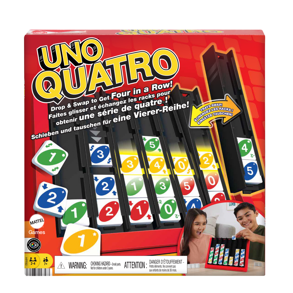 UNO Quatro Game For Adult, Family & Game Night, 2 To 4 Players, Ages 7 Years & Up