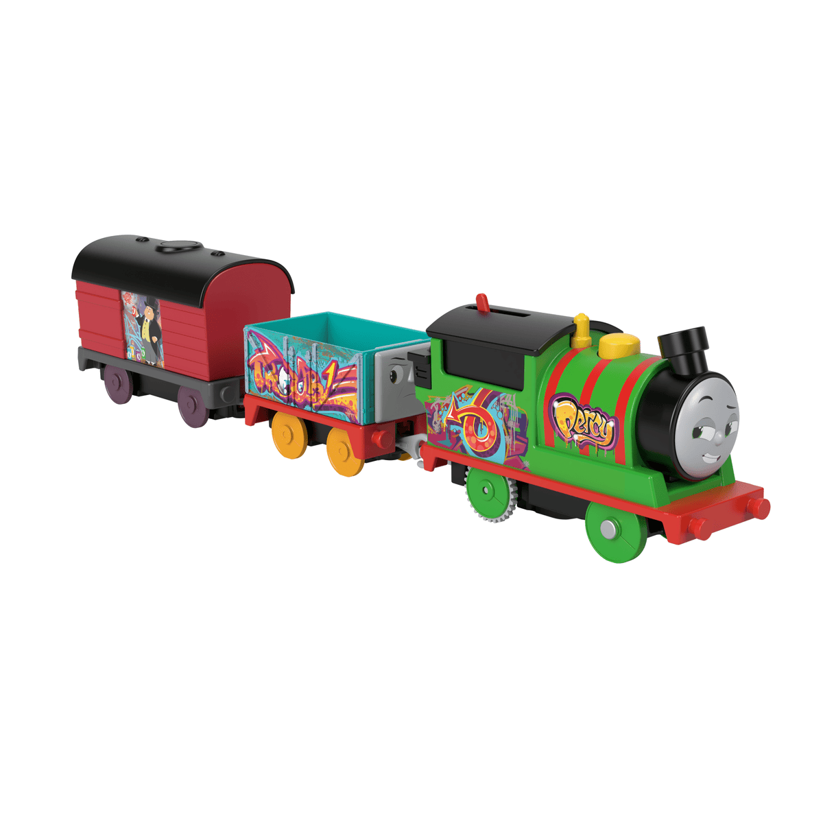 Thomas & Friends Graffiti Percy Motorized Toy Train Engine With Cargo Cars For Preschool Kids
