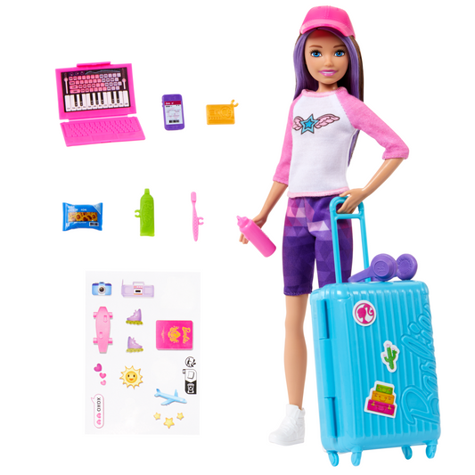 Barbie Skipper Doll & 10 Accessories, Travel Set With Luggage, Sticker Sheet & More