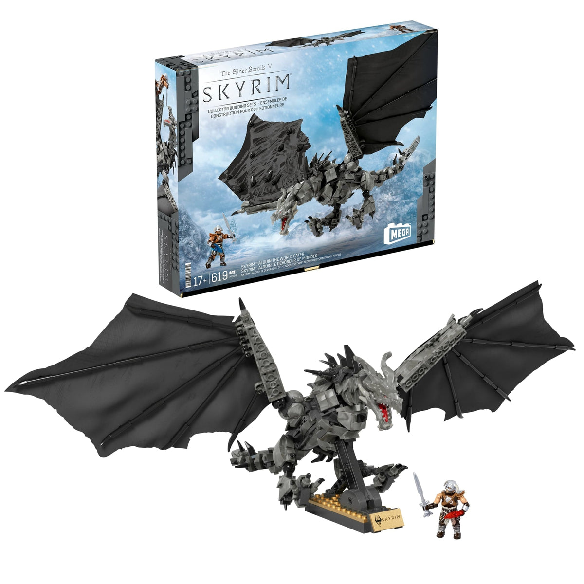 MEGA Skyrim Alduin The World Waster Building Kit With Action Figure (619 Pieces) For Collectors