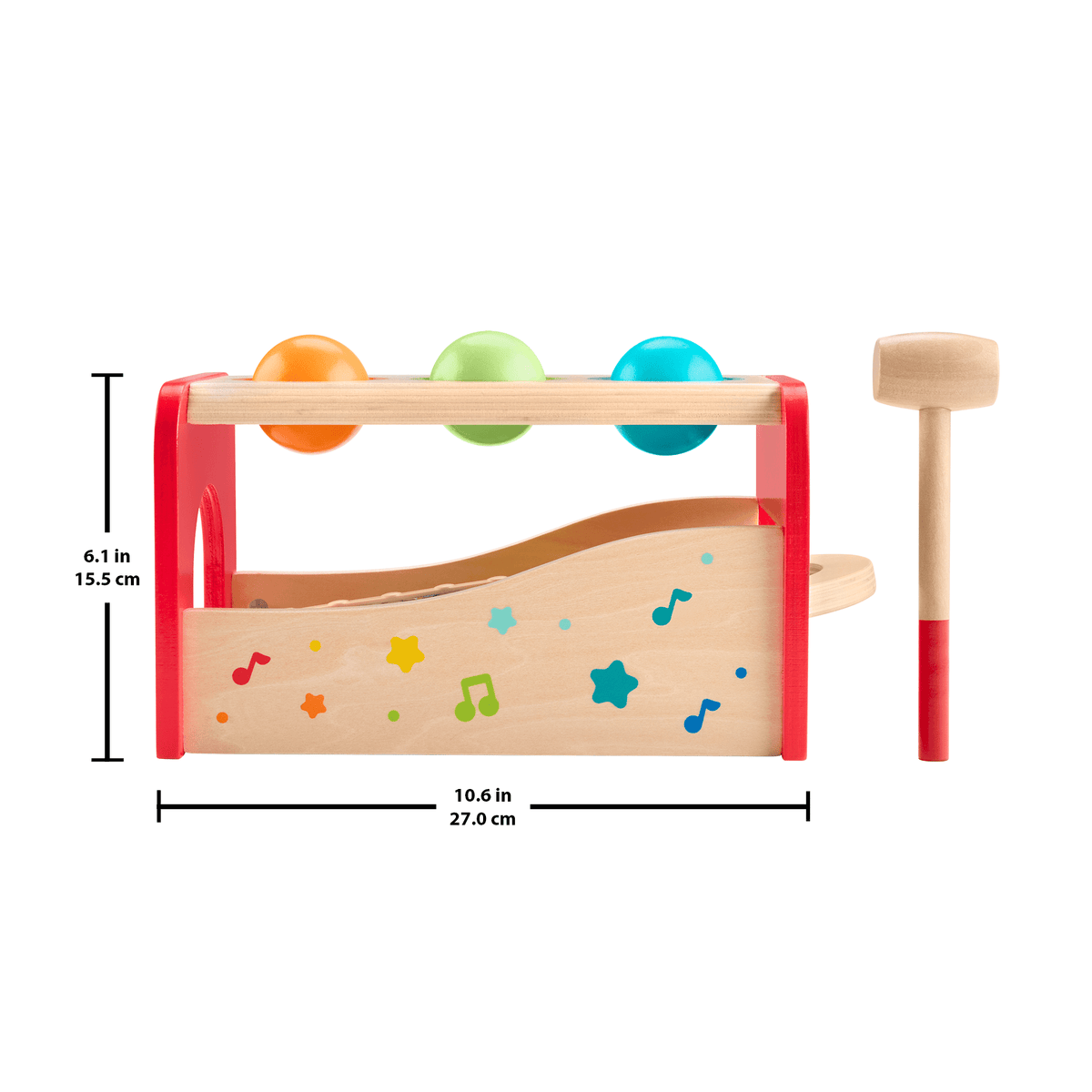 Fisher-Price Wooden Pound & Tap Bench Xylophone Toddler Musical instrument Toy, 6 Wood Pieces