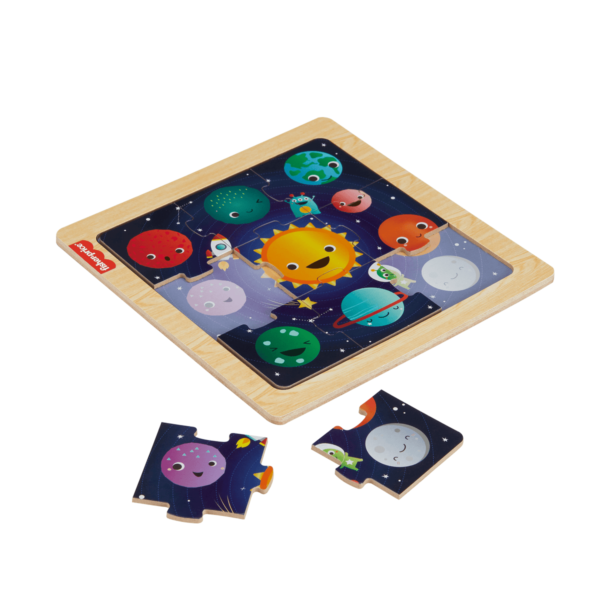 Fisher-Price Wooden Jigsaw Puzzle Space Theme For Toddlers & Preschool Kids, 9 Wood Pieces